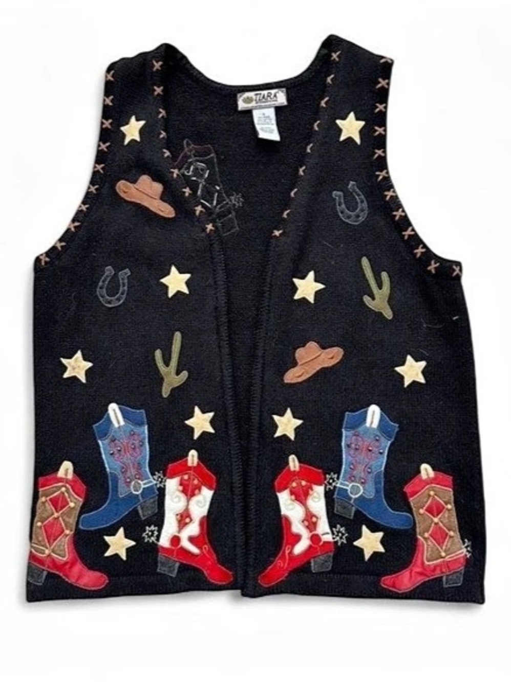 Tiara Embroidered Western Vest in Black Size Medium Like New
